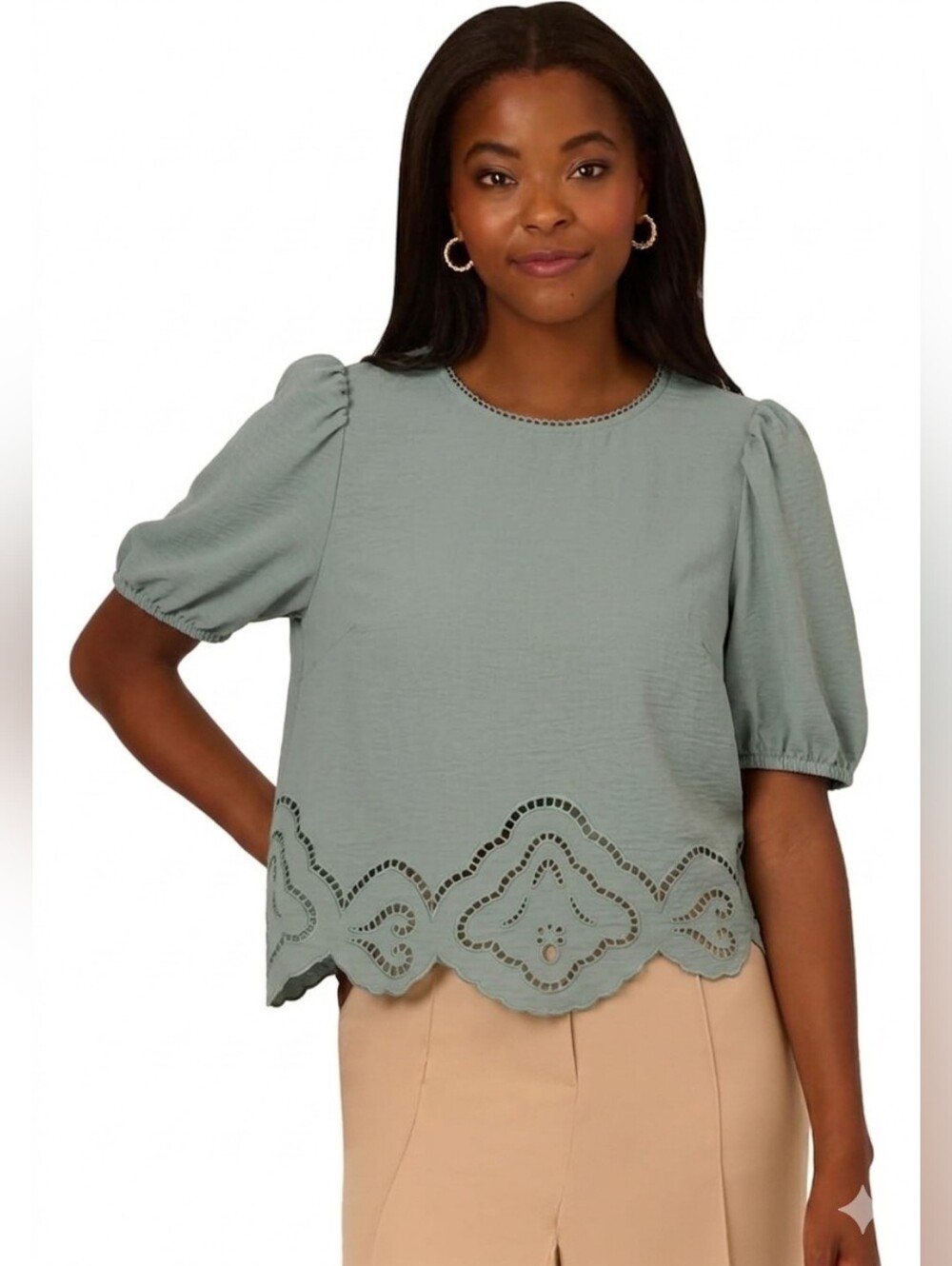 NWT Adrianna Papell Green Airflow Eyelet Embroidered Woven Top Plus Size 2x